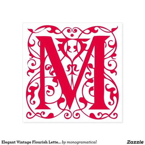 Elegant Vintage Flourish Letter M Monogram Self Inking Stamp Zazzle
