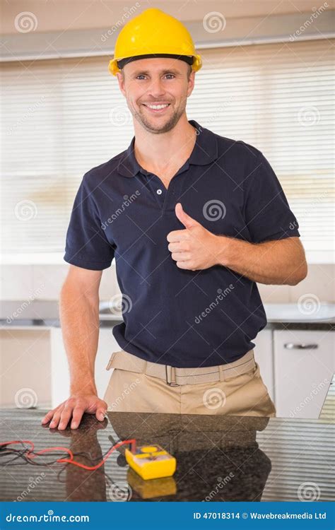 Smiling Construction Worker Giving Thumbs Up Stock Photo Image Of