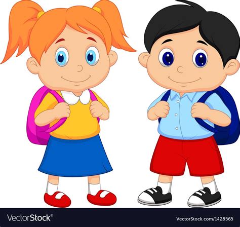 Vector Illustration Of Cartoon Boy And Girl With Backpacks Download A