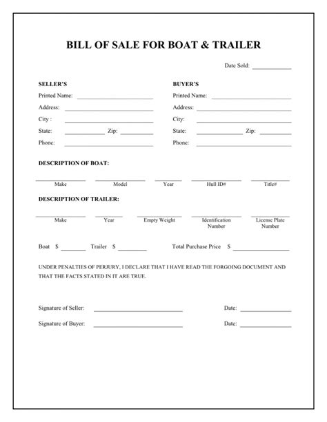 Download Free Bill Of Sale For Boat Trailer Form Form Download Free