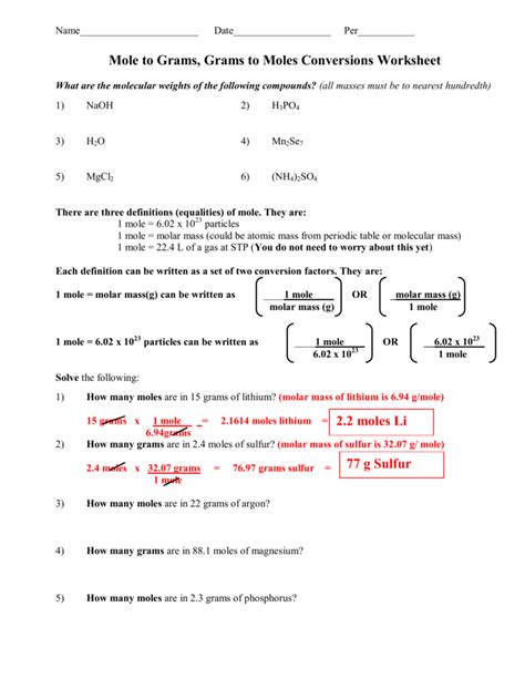 Https://tommynaija.com/worksheet/grams Moles Calculations Worksheet