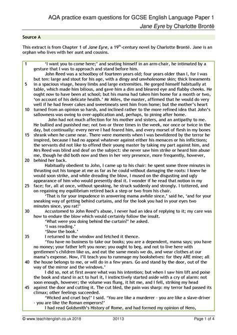 Questions for aqa gcse english language (8700) paper 2. AQA practice exam question for GCSE English Language Paper 1