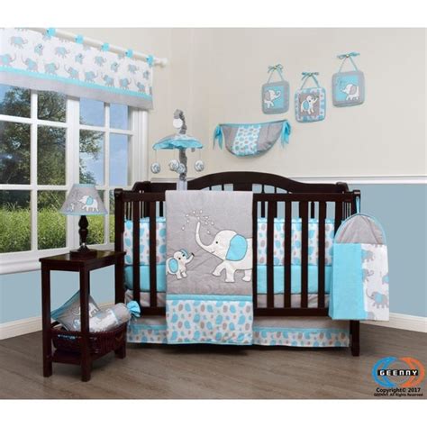 Geenny Blizzard Blue Grey Elephant Baby Nursery Crib