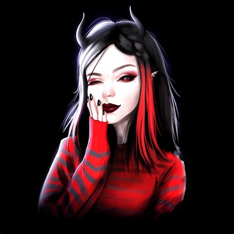 Art Dark Theme Demon Girl Black And Red Niarisart