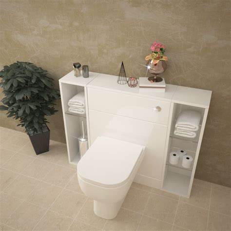 Modern White High Gloss Acrylic Toilet Unit With Side Storage Units