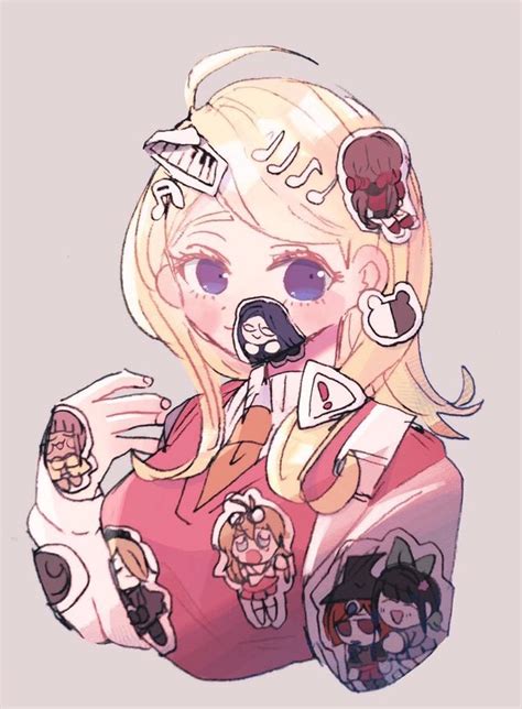 Safebooru 1girl Ahoge Akamatsu Kaede Bangs Blonde Hair Blush Chabashira Tenko Character Print