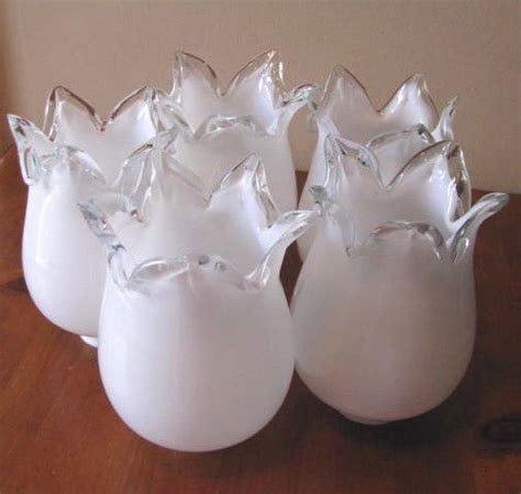 Vintage Murano White Cased Glass Tulip Shades Set Of 5 At