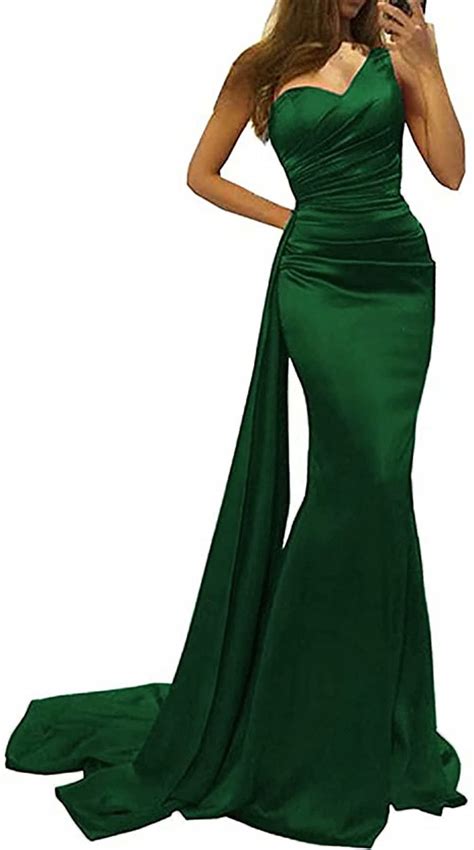 buy one shoulder mermaid bridesmaid dress long satin formal prom party gowns for women with tail