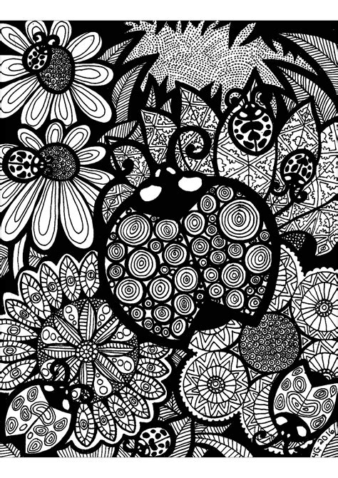 Lines Of The Ladybug Zentangle Adult Coloring Pages