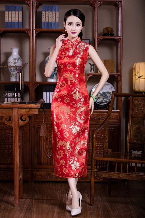 Shanghai Cerita Baru Sale Perempuan Cina Seksi Pakaian Satin Cina Gaun Cheongsam Panjang Qipao