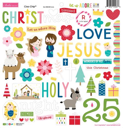 Bella Blvd Chipboard Stickers 12x12 Icons Let Us Adore Him 819812012336