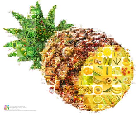 Bright And Juicy Fruit And Vegetable Collage As A Pineapple