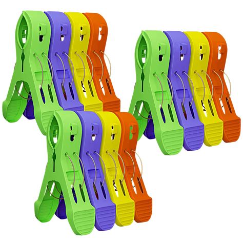 12 pack beach towel clips chair clips towel holder in fun bright colors stop the towels from