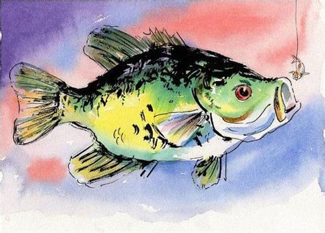 Original Black Crappie Fish Watercolor Painting Art Fisherman T By