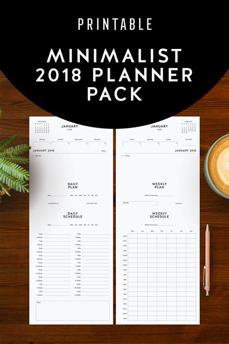 2018 Minimalist Planner Pack Diaries Daily And Weekly Schedules Daily