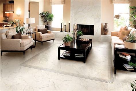 Ivory Marble Tiles In Living Room
