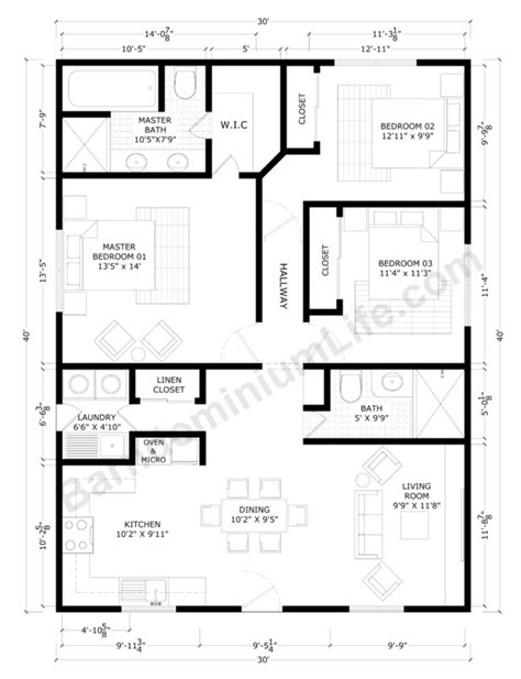 30x40 Open Floor Plans Three Bedroom 30x40 House Floor Plans Novocom