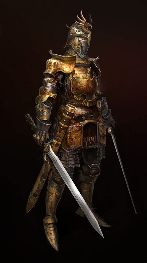 A Man Dressed In Armor Holding Two Swords