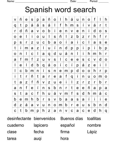 Free Printable Spanish Word Search Puzzle With Answer Key Pdf