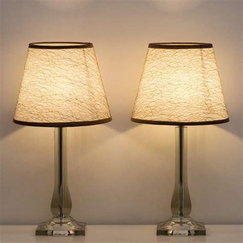 Modern Bedside Table Lamps Set Of 2 Acrylic Base White Linen Shade