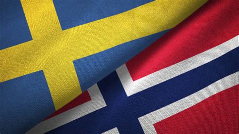 Norway And Sweden Flag Together Realtions Textile Cloth Fabric Texture