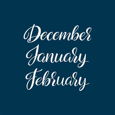 Winter Months Calendar Flashcards Set Stock Vector Illustration Of