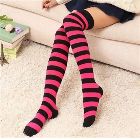 Black Pink Striped Thigh Highs Socks Stockings Ddlg Playground