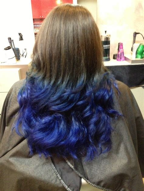 Dipped Blue Ends Tips Blue Ombre Hair Blue Tips Hair Brown Hair Dye