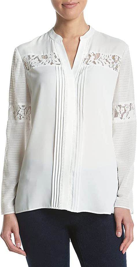 Jones New York Womens Combo Lace Insert Shirt White L At Amazon
