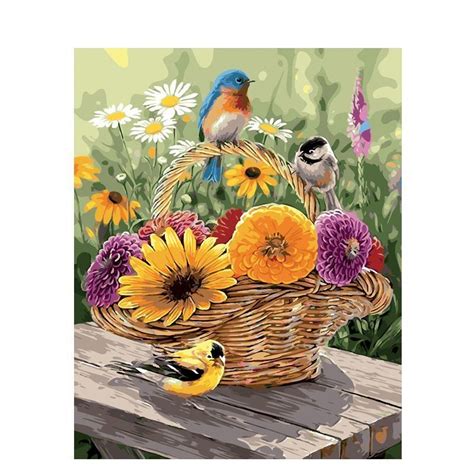 Hot Item Chenistory Birds On Flower Basket Diy Painting By Numbers