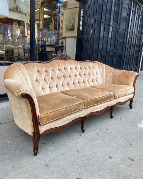 Plushly Perfect Vintage French Sofa With Channeled And Button Seat