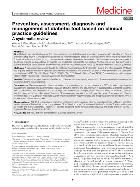 Pdf Prevention Assessment Diagnosis And Management Of Diabetic Foot