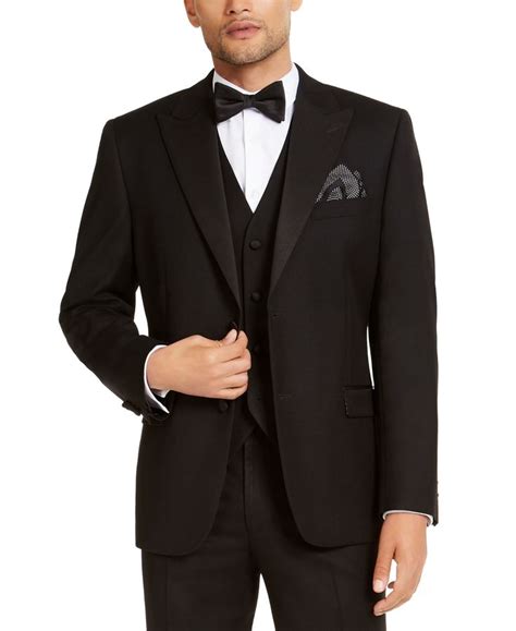 Alfani Mens Classic Fit Stretch Black Tuxedo Jacket Created For Macy