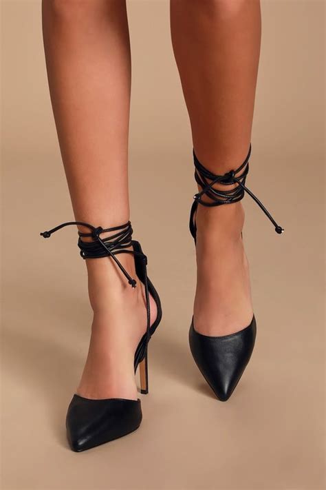 Rafaela Black Pointed Toe Lace Up Heels Heels Lace Up Heels