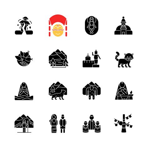 Nepal Cultural Heritage Black Glyph Icons Set On White Space Religious