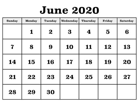 Blank Calendar For June 2020 Calendar Template Monthly Calendar