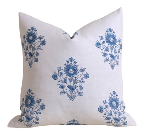 Schumacher pillow cover / Blue and Ivory Pillow cover / Block Print Pillow Cover / Floral Pillow ...