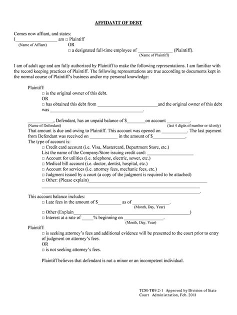 Affidavit Of Debt Owed Form Fill Out And Sign Printable Pdf Template