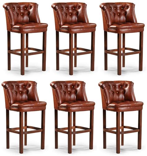 Casa Padrino Luxury Chesterfield Leather Bar Stool Set Of 6 Brown 63 X