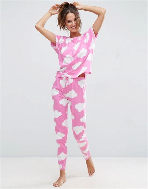 Asos Cloud Print Tee And Legging Pajama Set Multi Pink Pajamas Pajamas