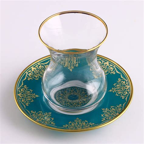 12 Pcs Plain Glass Green Saucer Turkish Tea Set FairTurk Com