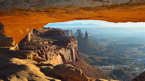 View Through The Mesa Arch In Utah Canyonlands National Park In Winter
