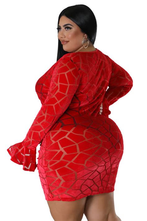 final sale plus size bell sleeve velvet mini bodycon dress with ruched drawstring in red 3x 22