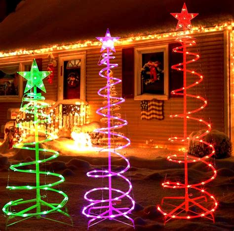 3 packs light up multi color christmas spiral tree with remote control for outdoor