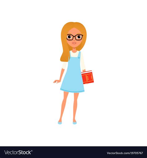 Cartoon Smart Girl In Glasses With Book In Hand Vector Image