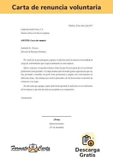 Carta De Renuncia Voluntaria Exigencias De Ley Por País