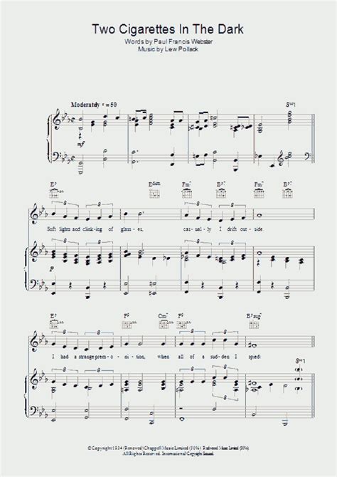Two Cigarettes In The Dark Piano Sheet Music