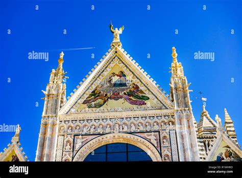 Facade Exterior Christ Crowning Mary Cathedral Church Siena Italy