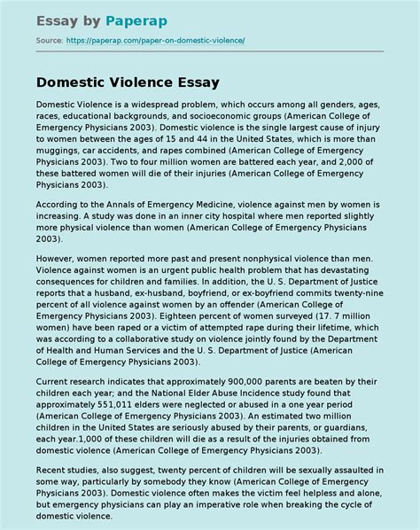 Domestic Violence Free Essay Example