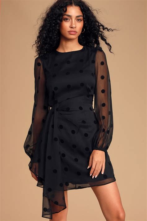 Cute Black Polka Dot Dress Long Sleeve Dress Sheath Dress Lulus
